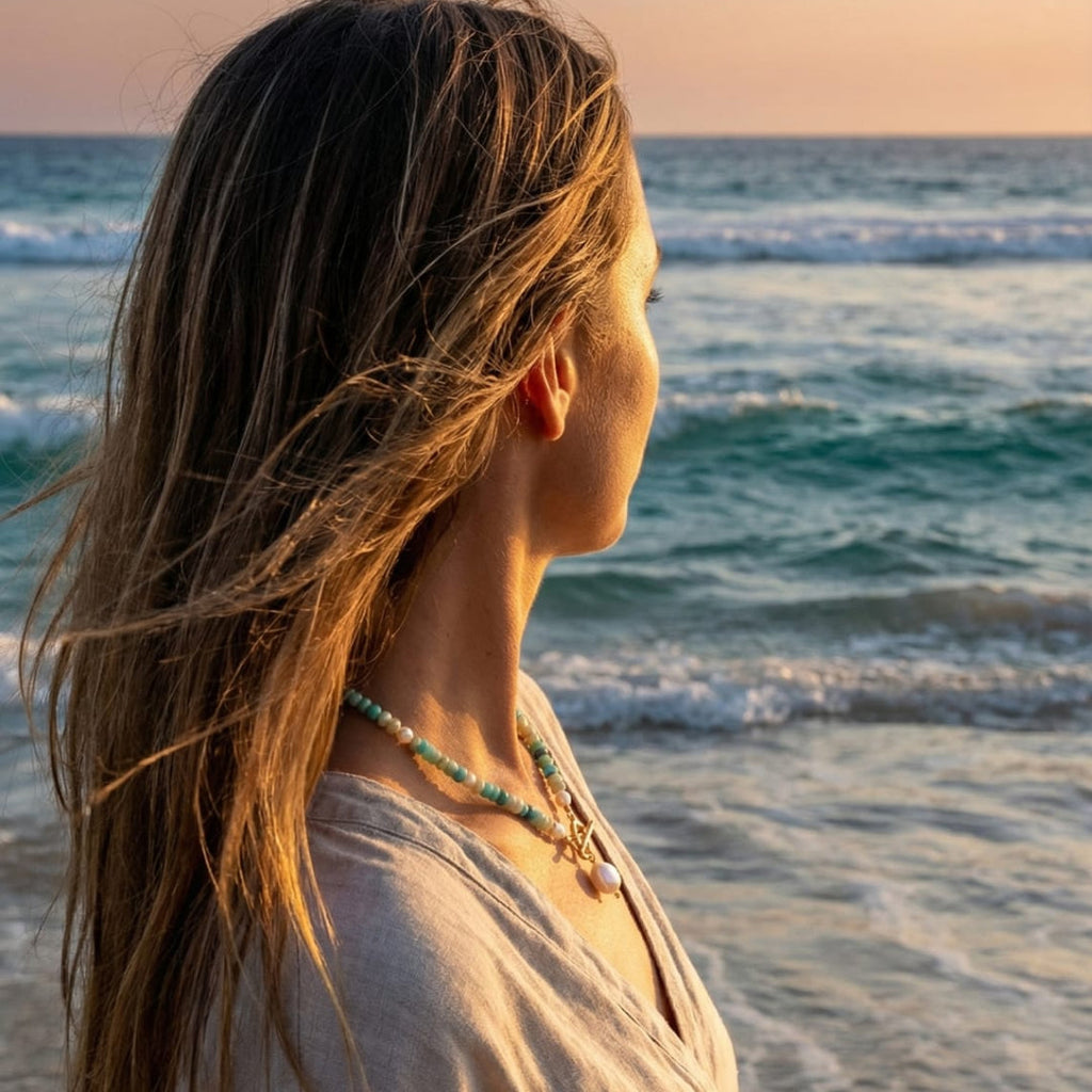 COLLANA DI PERLE E PERLINE TURCHESI