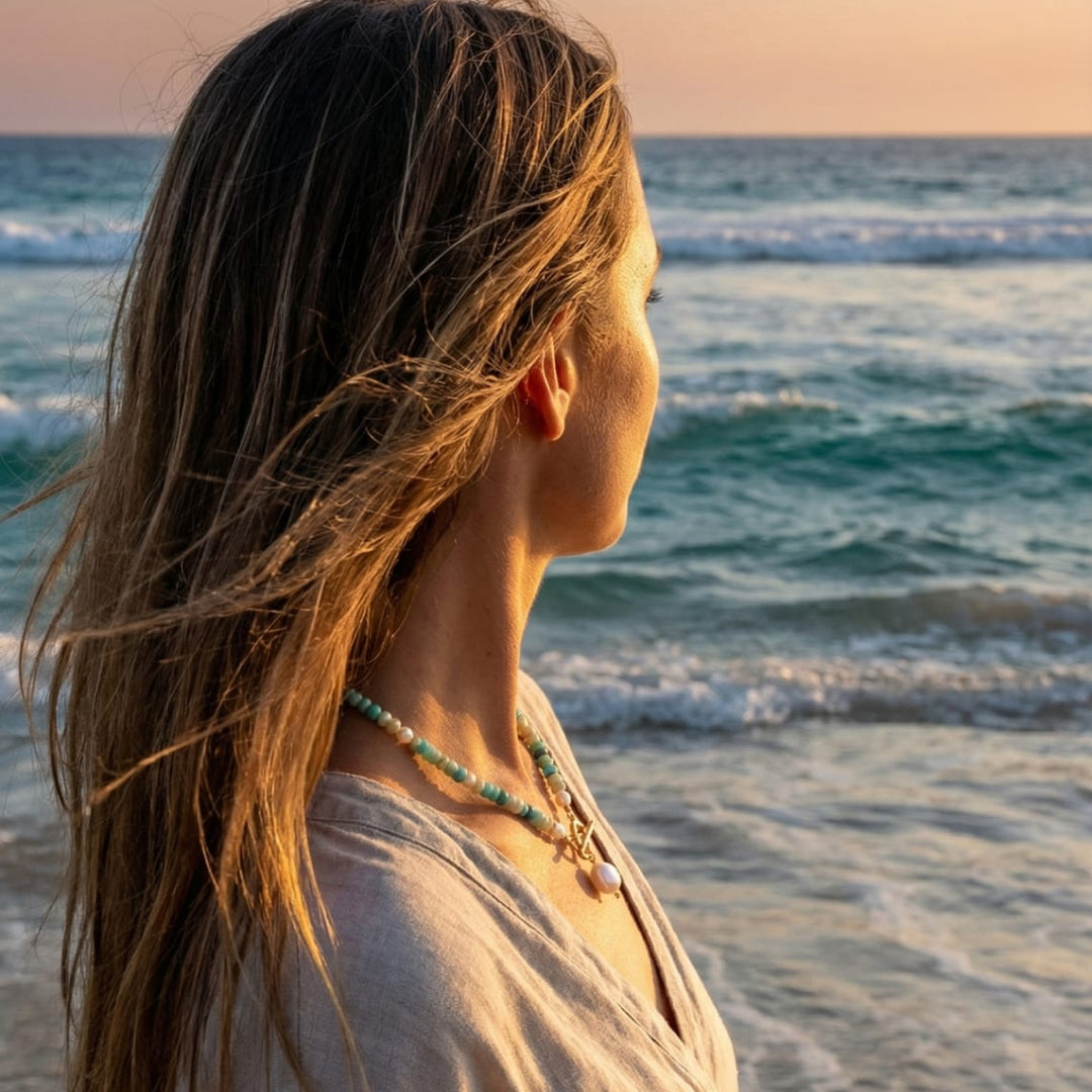 COLLANA DI PERLE E PERLINE TURCHESI