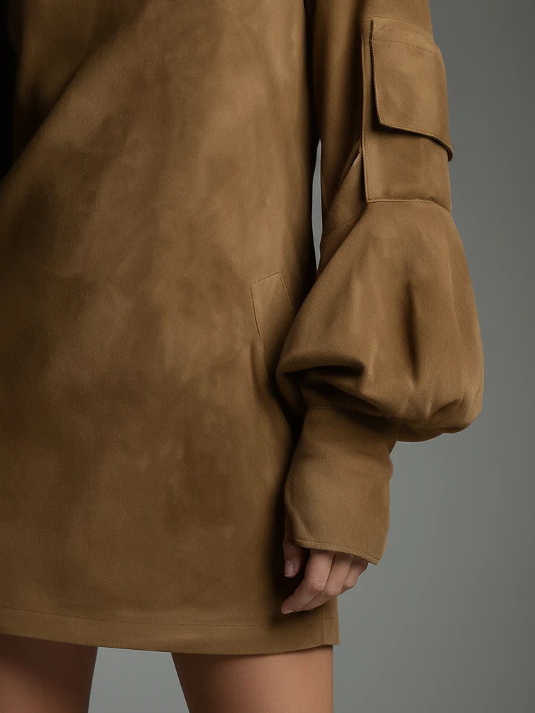 BIBIANE | MINI ABITO OVERSIZE IN SUEDE CON COLLO ALTO