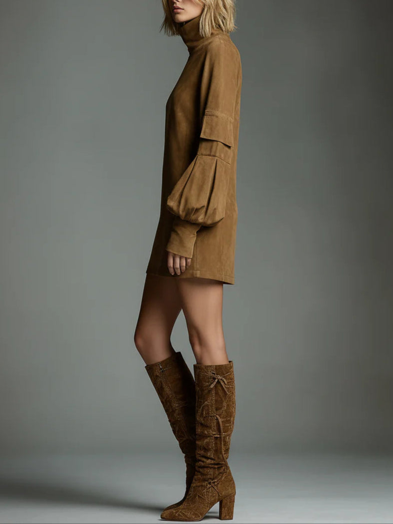 BIBIANE | MINI ABITO OVERSIZE IN SUEDE CON COLLO ALTO