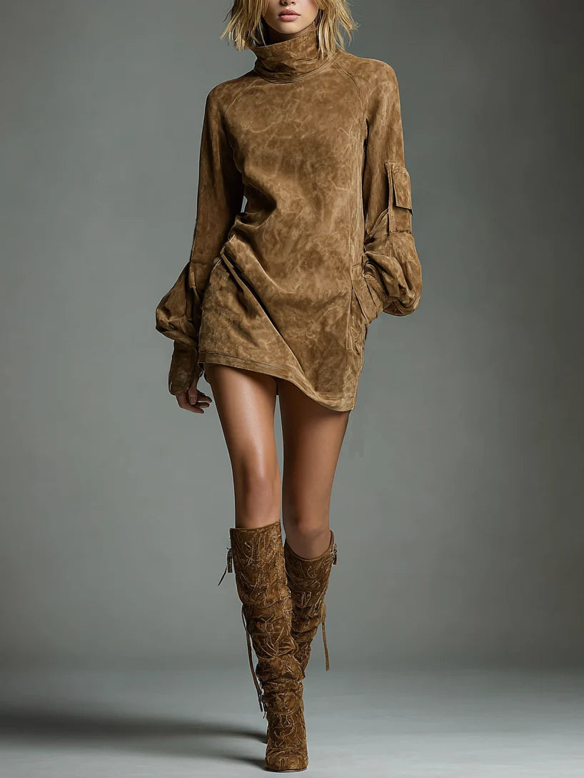 BIBIANE | MINI ABITO OVERSIZE IN SUEDE CON COLLO ALTO