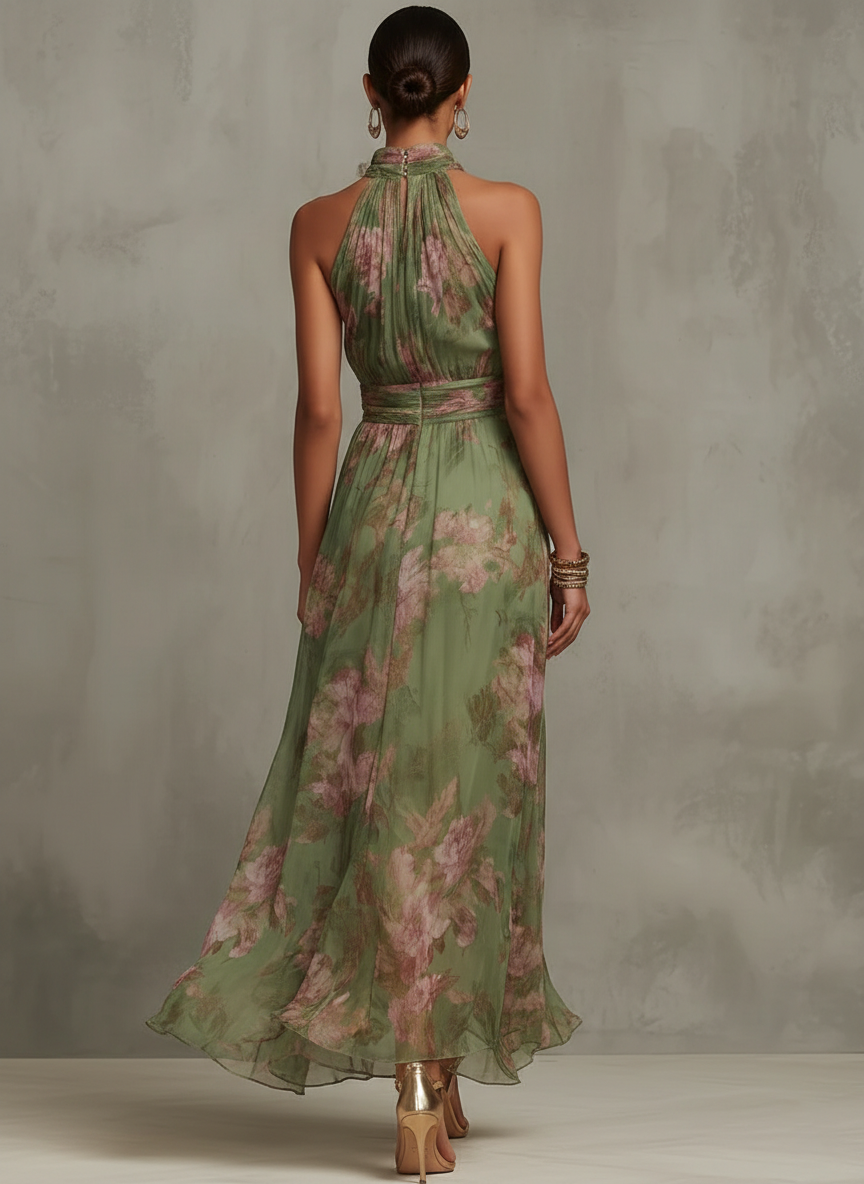 LIVIA | ABITO MAXI HALTER FLOREALE ELEGANTE