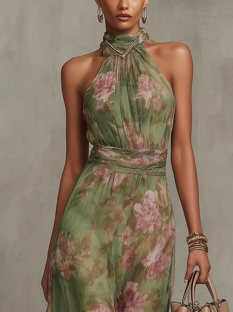 LIVIA | ABITO MAXI HALTER FLOREALE ELEGANTE