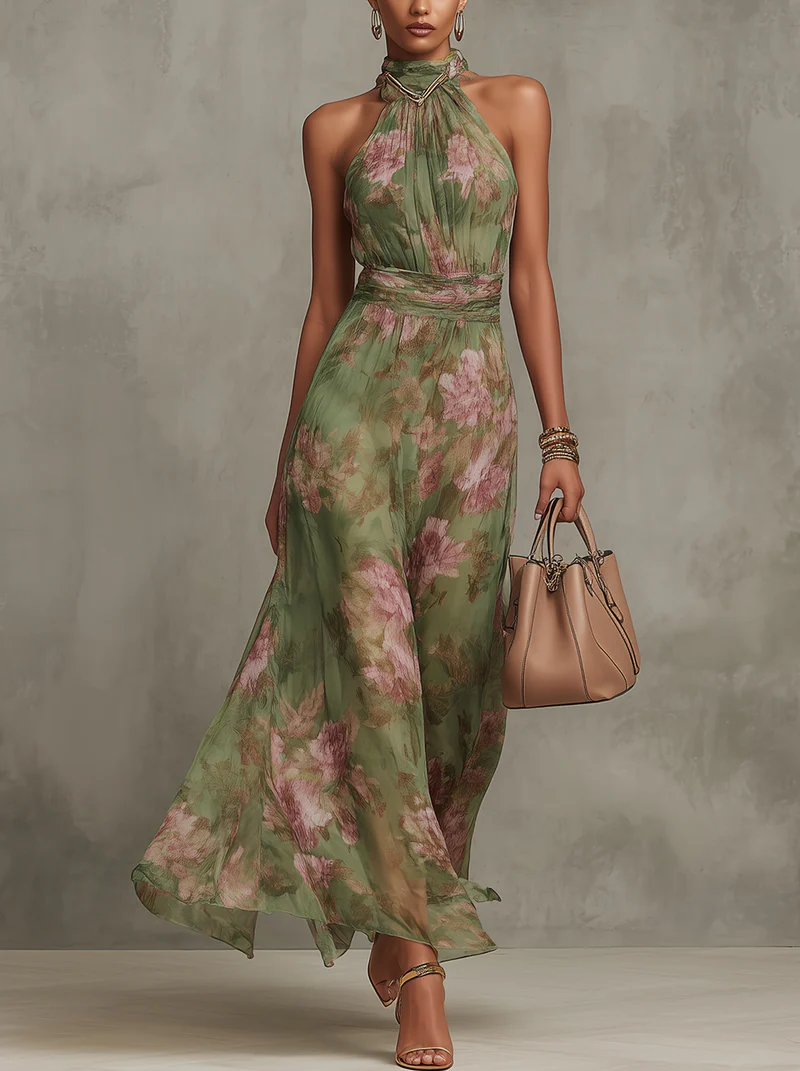LIVIA | ABITO MAXI HALTER FLOREALE ELEGANTE