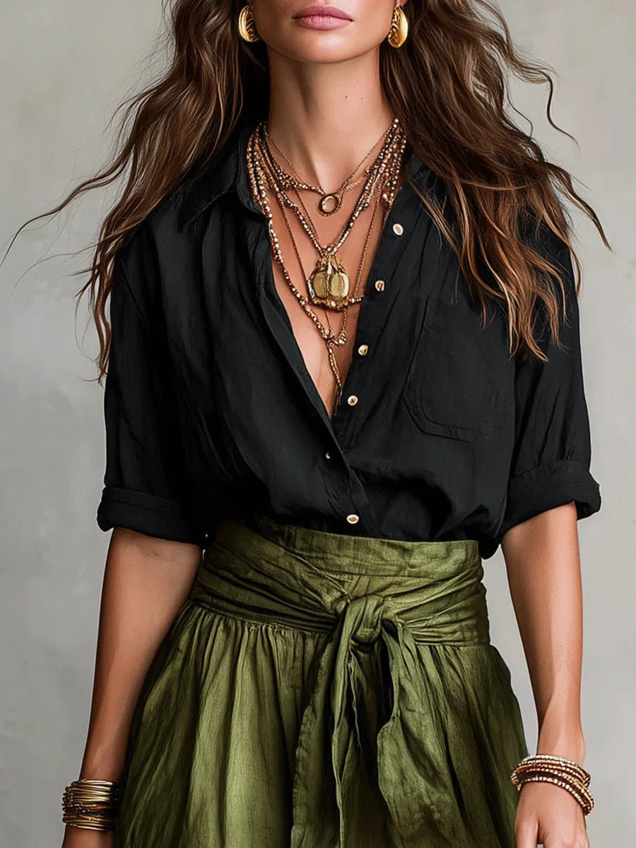 VIDA | SET ELEGANTE A DUE PEZZI CON CAMICETTA NERA E GONNA MIDI