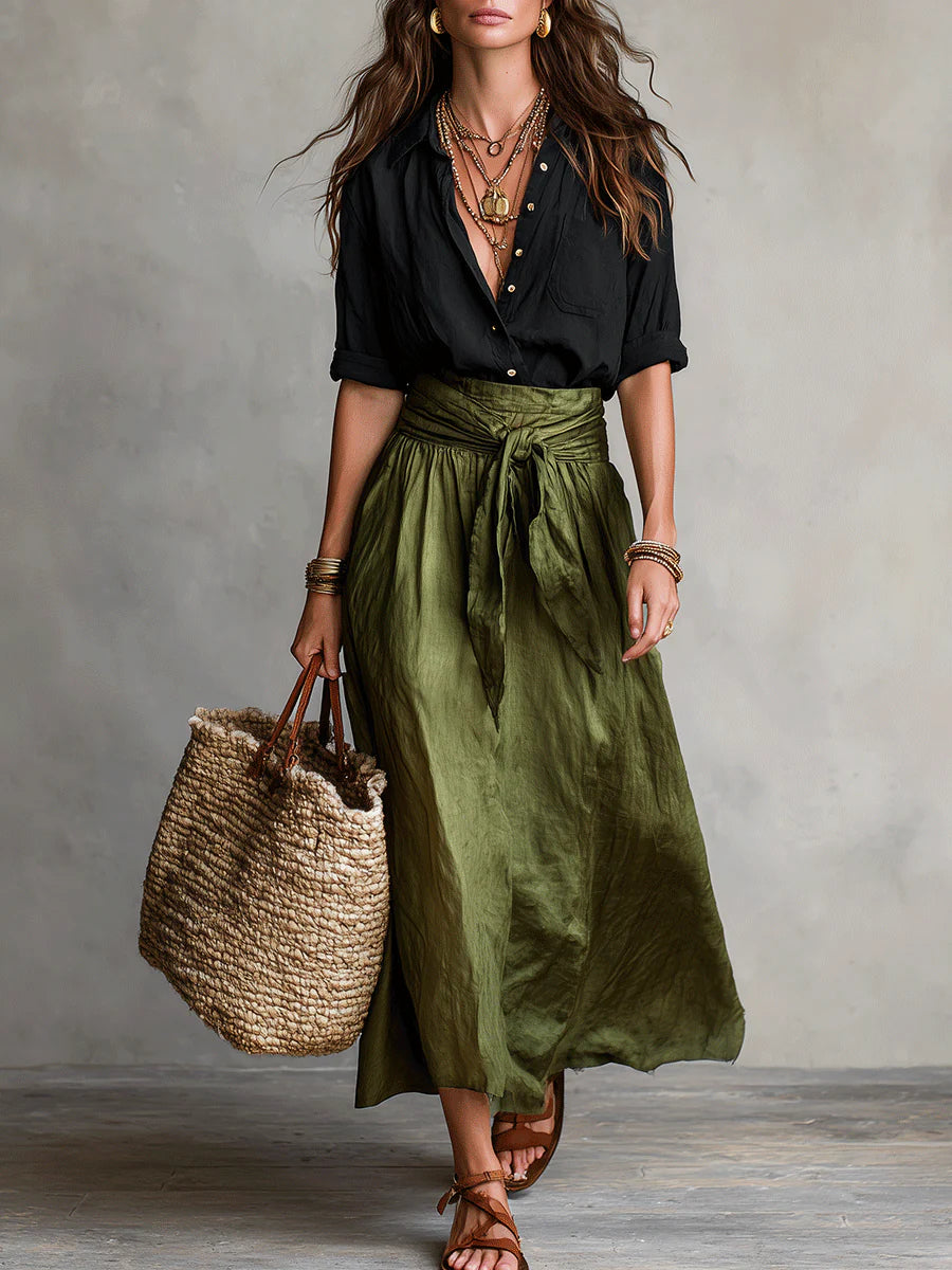 CAMILLA | SET MIDI CON CINTURA DA LEGARE IN VITA