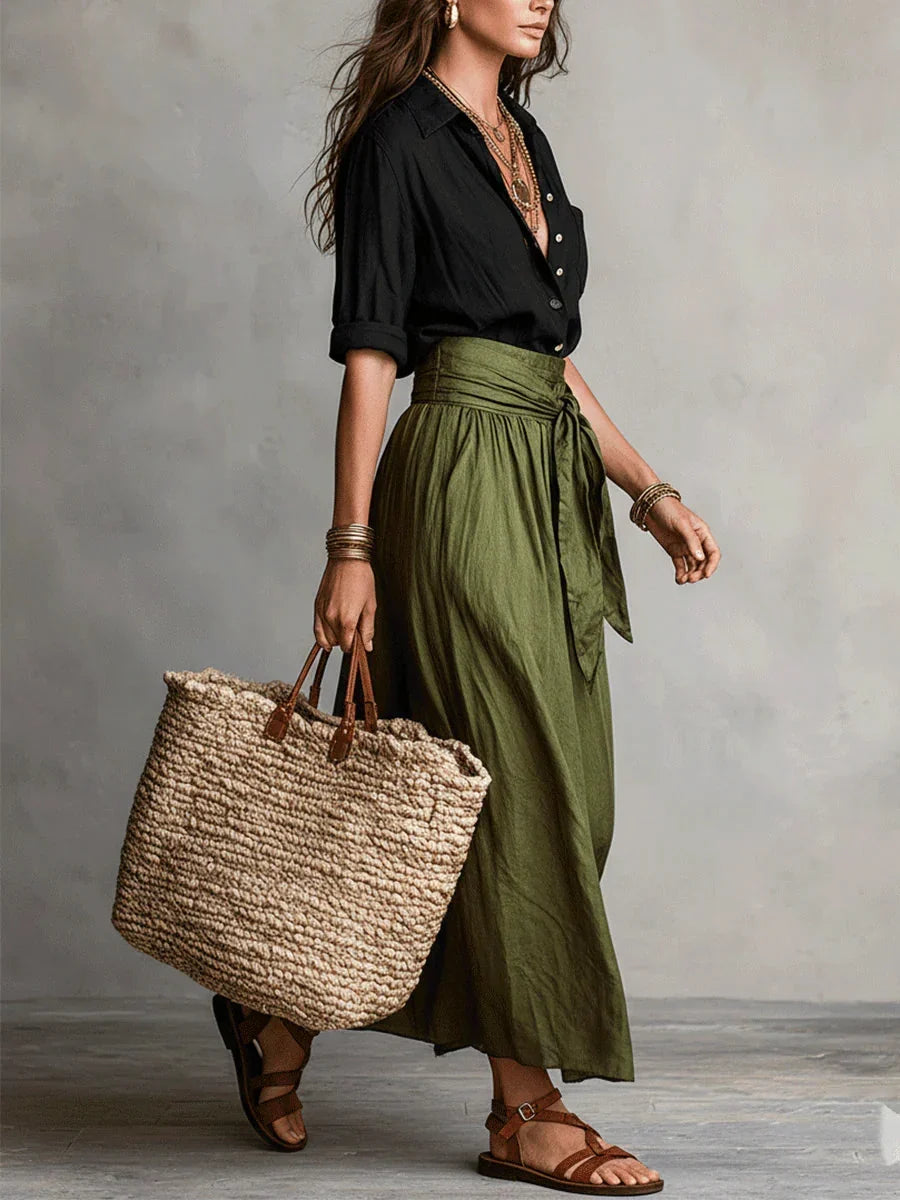 VIDA | SET ELEGANTE A DUE PEZZI CON CAMICETTA NERA E GONNA MIDI
