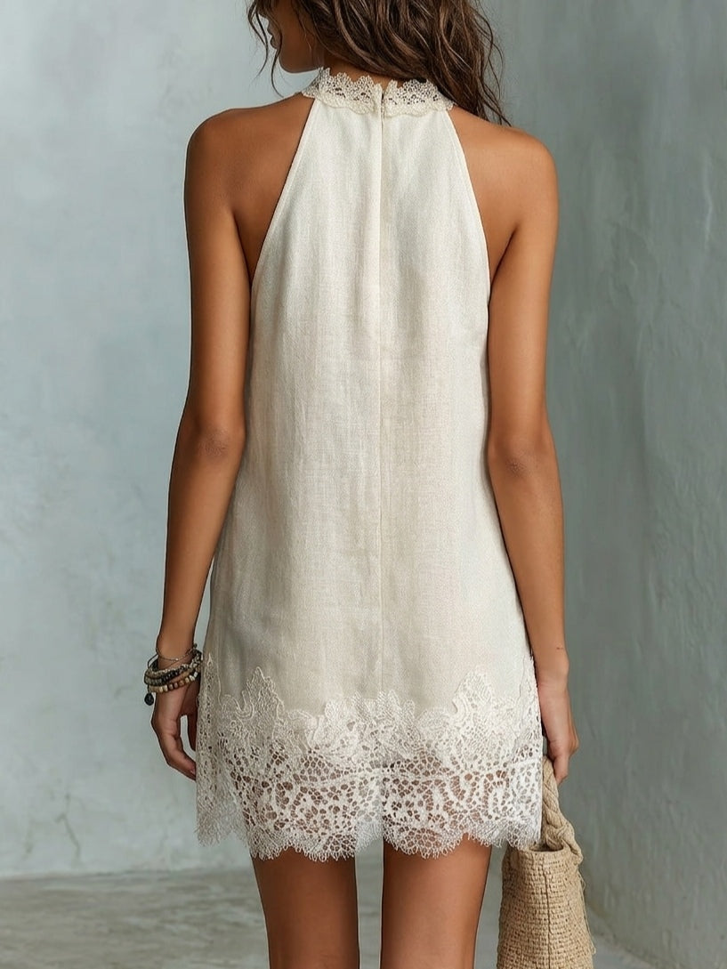 BLANCHE | MINI ABITO CON SCOLLO A HALTER CHIC BIANCO AVORIO