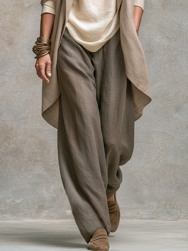 CONSTANCE | COMPLETO A TRE PEZZI BEIGE E GRIGIO, CASUAL A STRATI CON PANTALONI PALAZZO, ELEGANTE