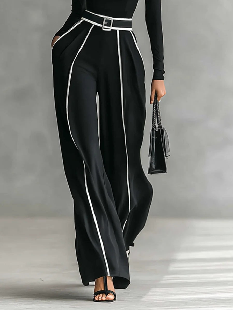 EMMA | COMPLETO ELEGANTE CON COLLO ALTO E PANTALONI A GAMBA LARGA