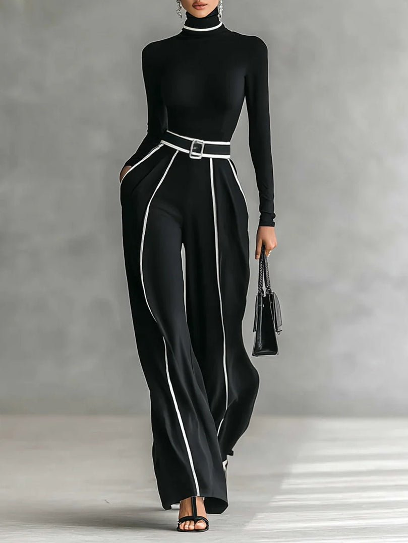 EMMA | COMPLETO ELEGANTE CON COLLO ALTO E PANTALONI A GAMBA LARGA