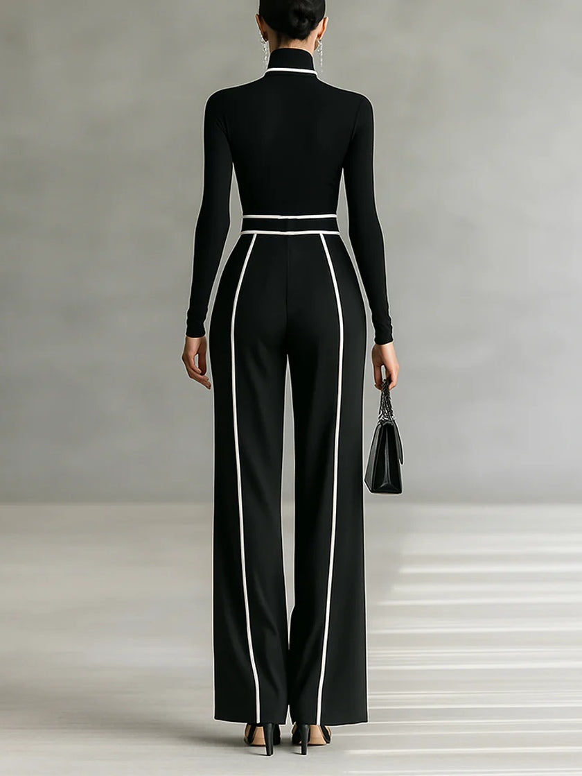 EMMA | COMPLETO ELEGANTE CON COLLO ALTO E PANTALONI A GAMBA LARGA