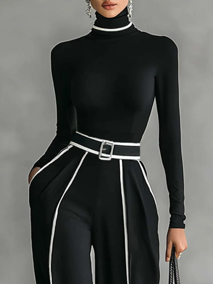 EMMA | COMPLETO ELEGANTE CON COLLO ALTO E PANTALONI A GAMBA LARGA