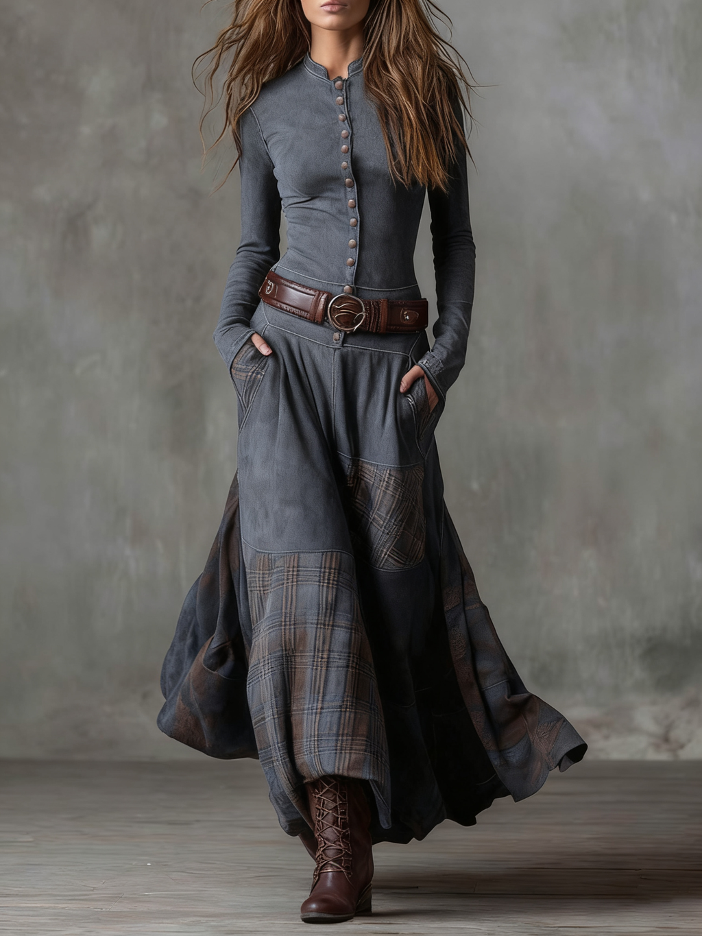 ÉLISE | ABITO MAXI IN CAMOSCIO CON CINTURA