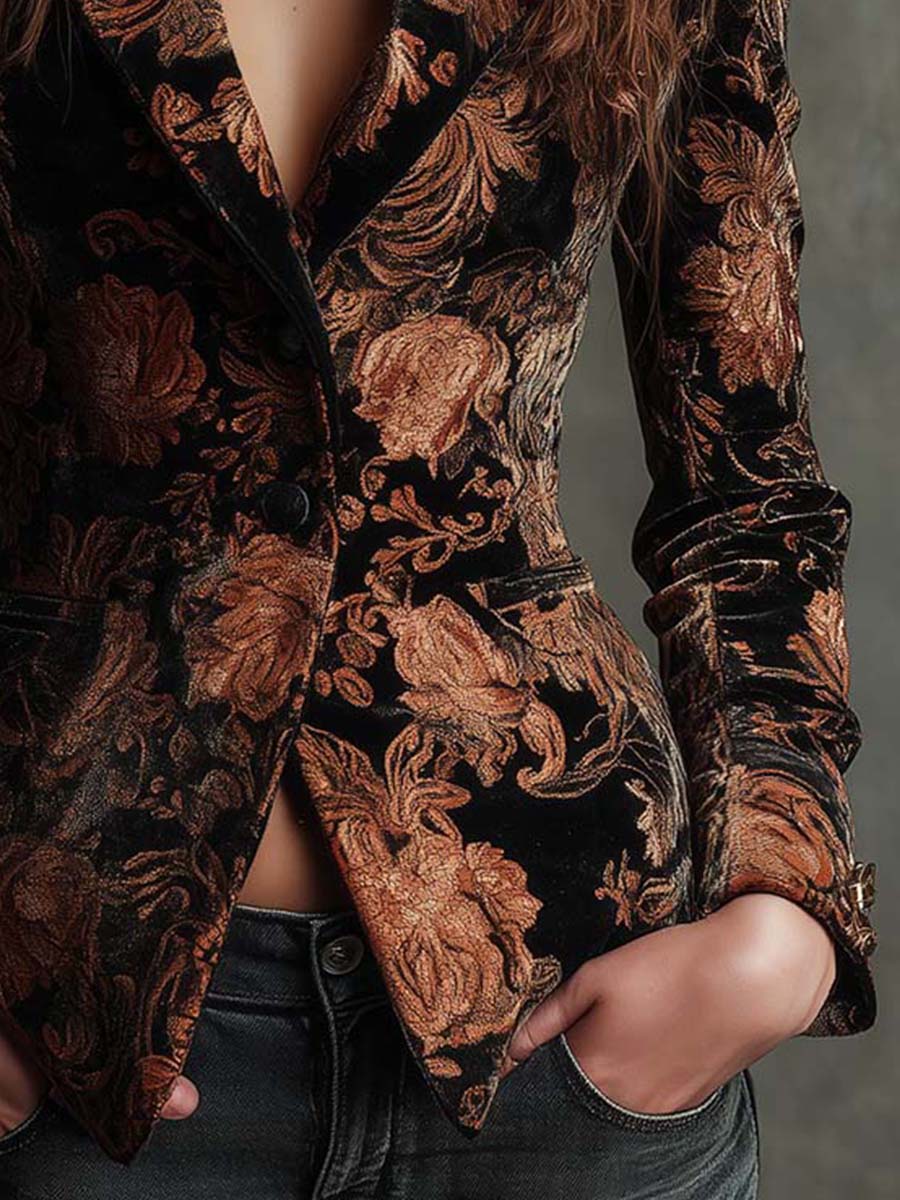 BERTILLE | BLAZER SARTORIALE CON STAMPA FLOREALE NERA E BRONZO