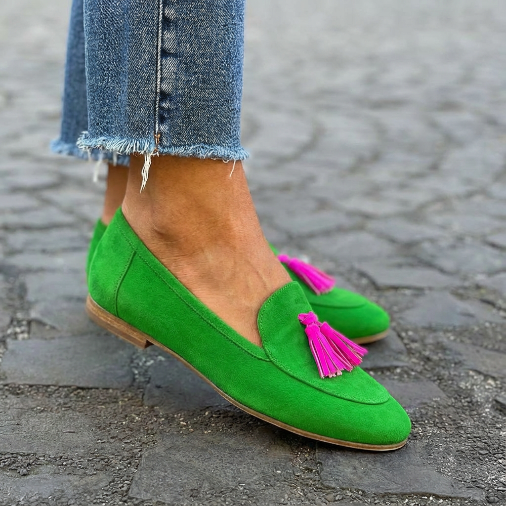 ISABELA | LOAFER VERDI CON FRANGE FUCHSIA