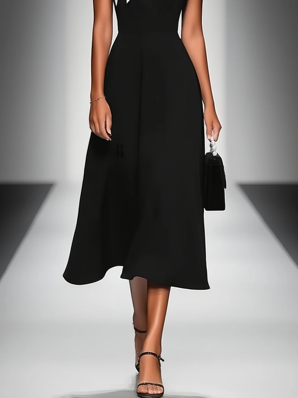 ARIANE | ABITO MIDI DA DONNA CON SCOLLO QUADRATO E MANICHE COLOR BLOCK