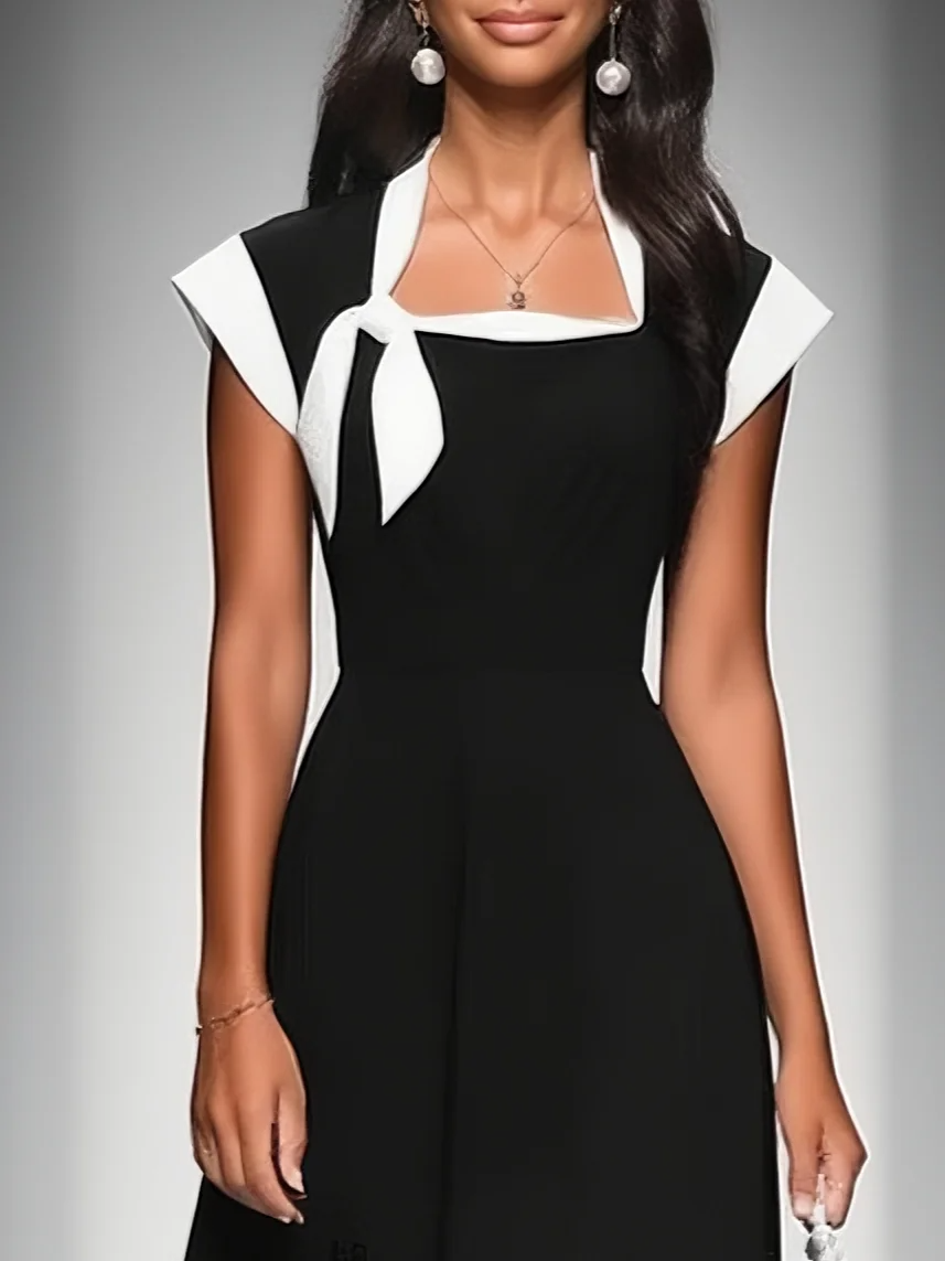ARIANE | ABITO MIDI DA DONNA CON SCOLLO QUADRATO E MANICHE COLOR BLOCK