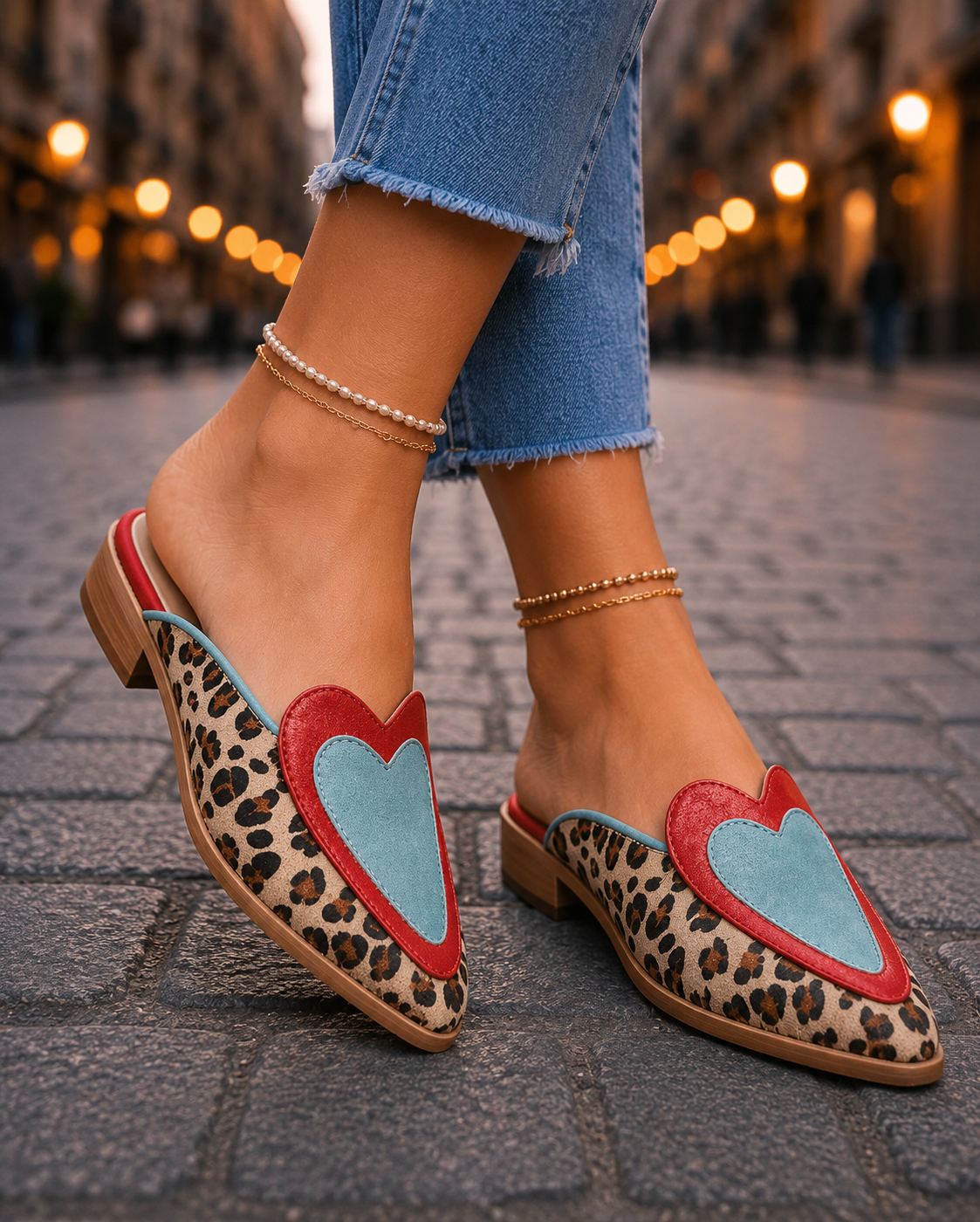 PERLA | MULES SENZA TALLONE CON STAMPA LEOPARDATA