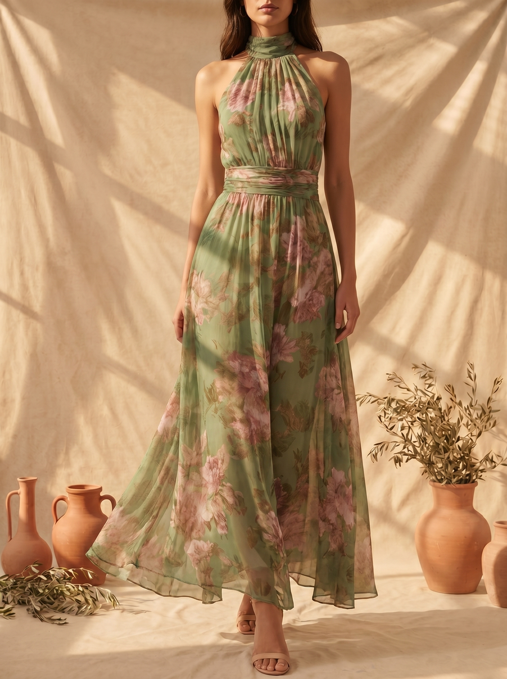 LIVIA | ABITO MAXI HALTER FLOREALE ELEGANTE