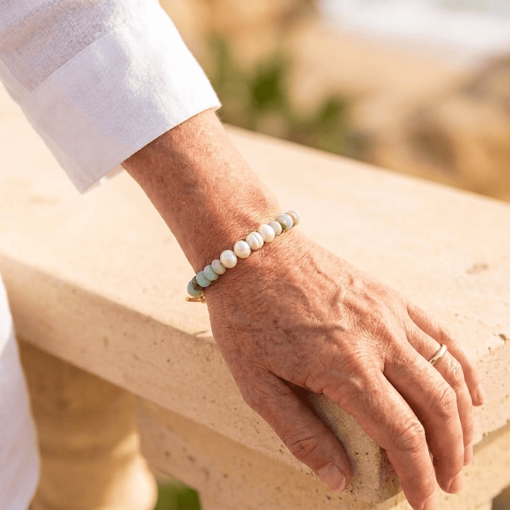 BRACCIALE TURCHESE CON PERLA AL CENTRO