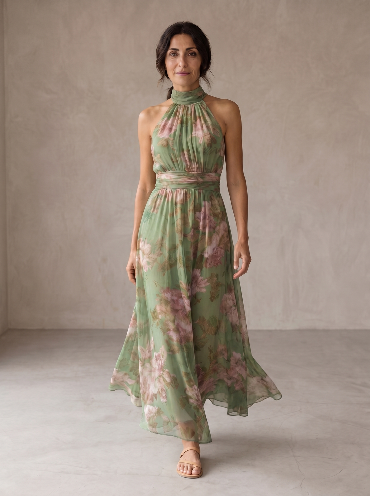 LIVIA | ABITO MAXI HALTER FLOREALE ELEGANTE