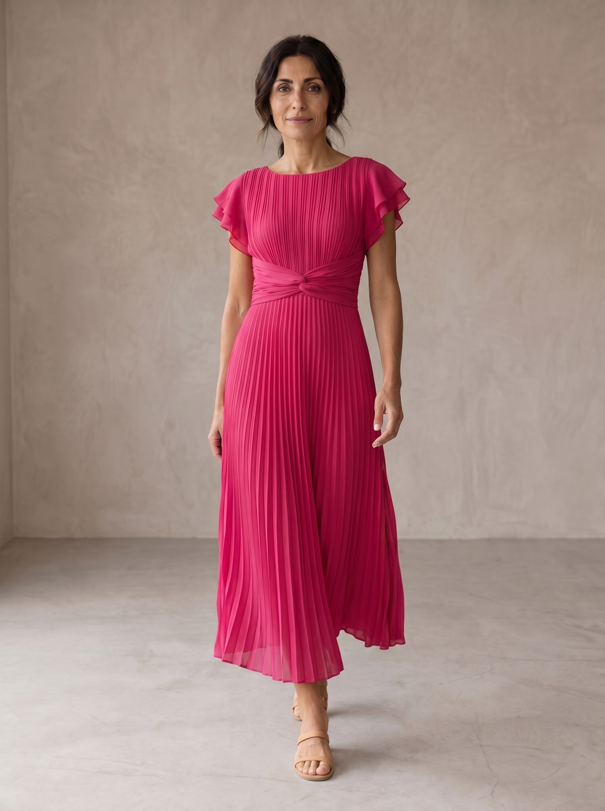 SERAPHINA | ELEGANTE MAXI ABITO PLISSETTATO CON VITA ANNODATA