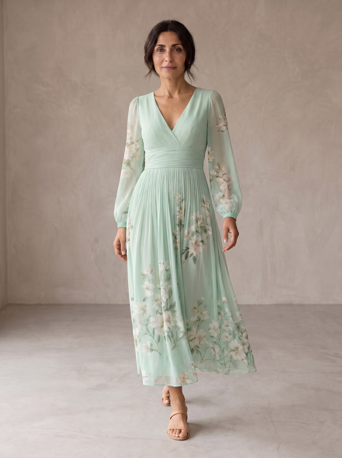 CISELLA | ABITO MIDI VERDE CHIARO FLOREALE