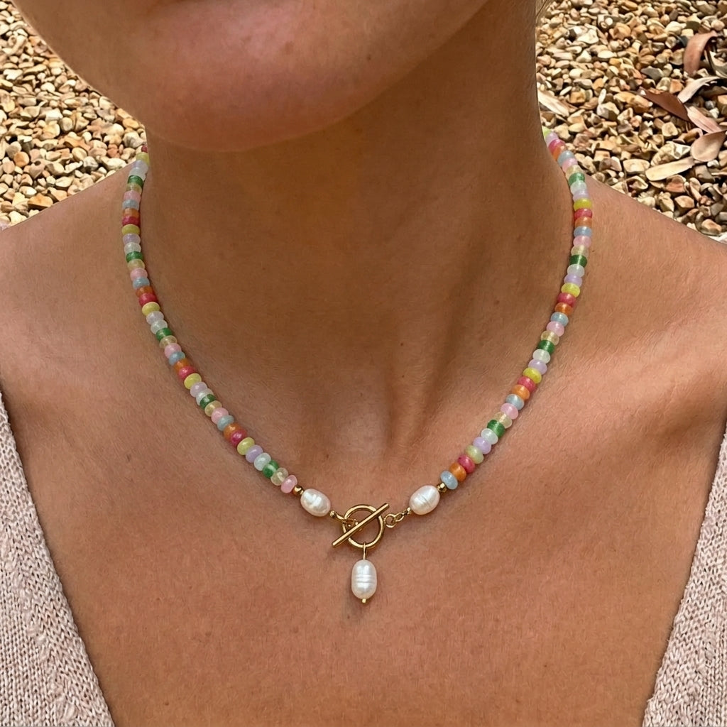 COLLANA DI PERLE CON PERLINE COLORATE