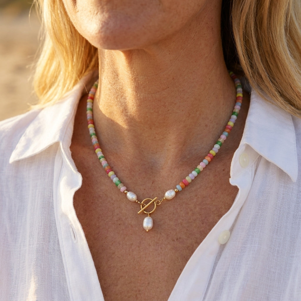 COLLANA DI PERLE CON PERLINE COLORATE