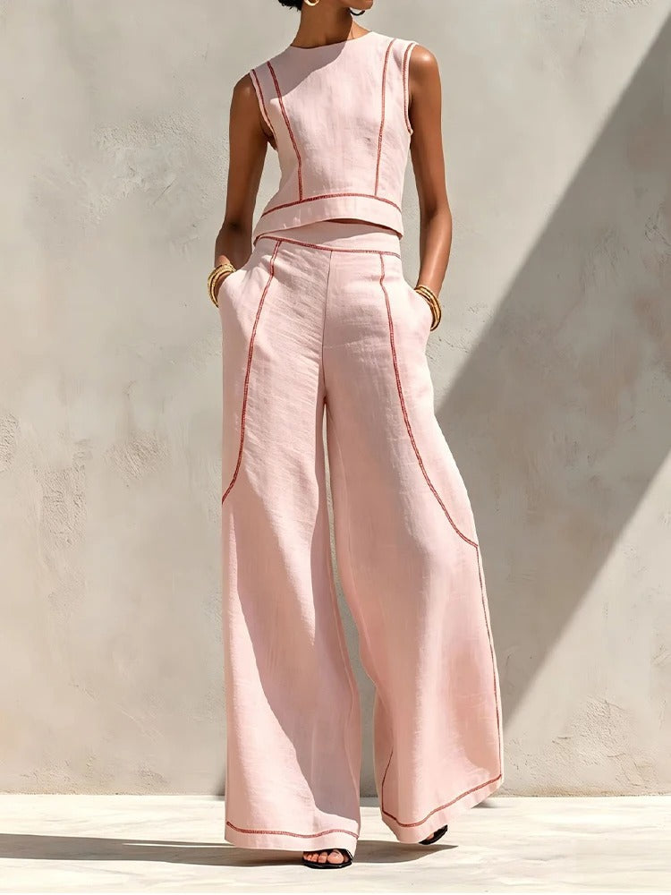 Inés | Set di due pezzi con pantaloni palazzo e dettagli in contrasto