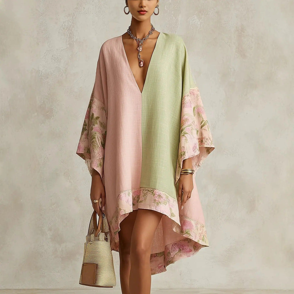 Jimena | Vestito Bohemiano Floreale con Maniche a Pipistrello e Scollo a V