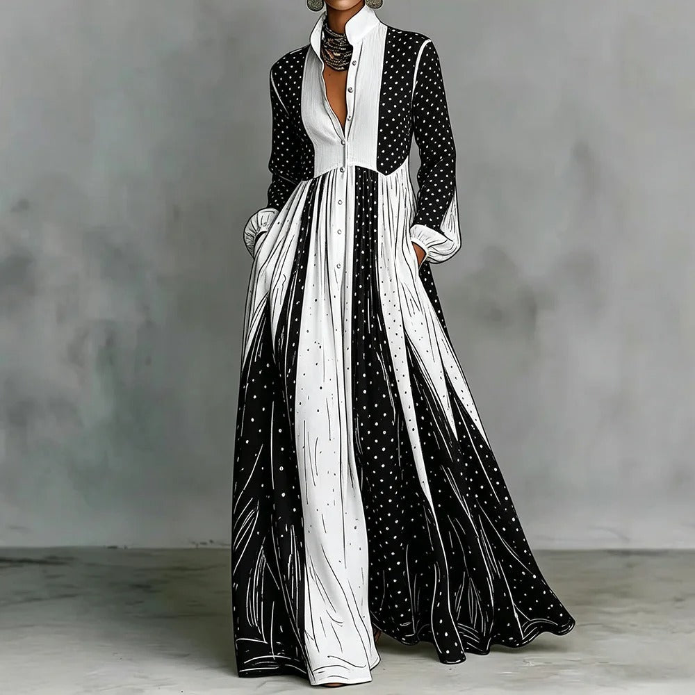 SERAFINA | VESTITO LUNGO BICOLORE A POIS