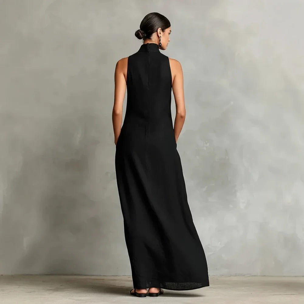 Marina | Vestito lungo ampio senza maniche con collo alto