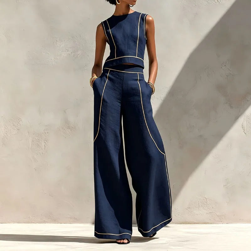 Inés | Set di due pezzi con pantaloni palazzo e dettagli in contrasto