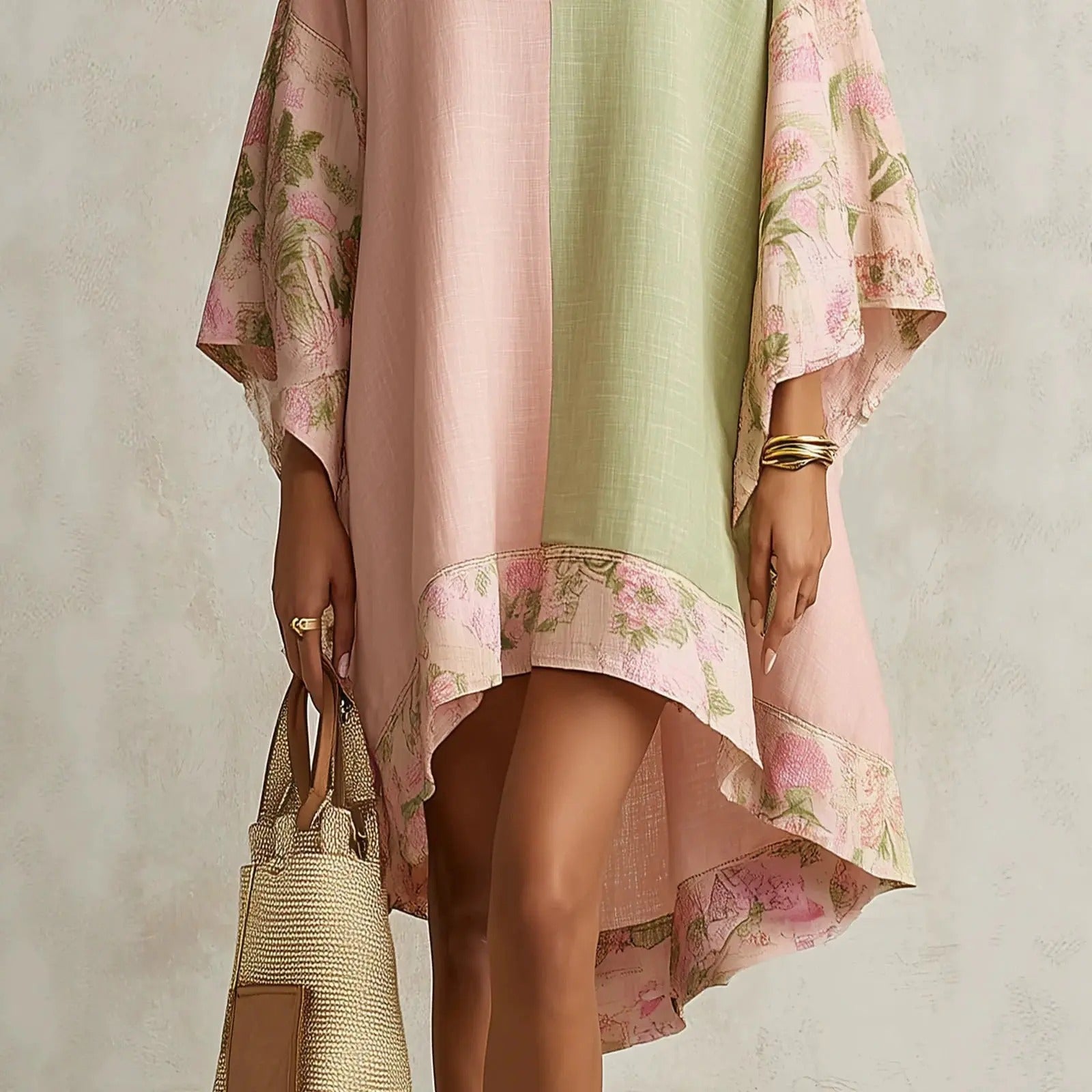Jimena | Vestito Bohemiano Floreale con Maniche a Pipistrello e Scollo a V