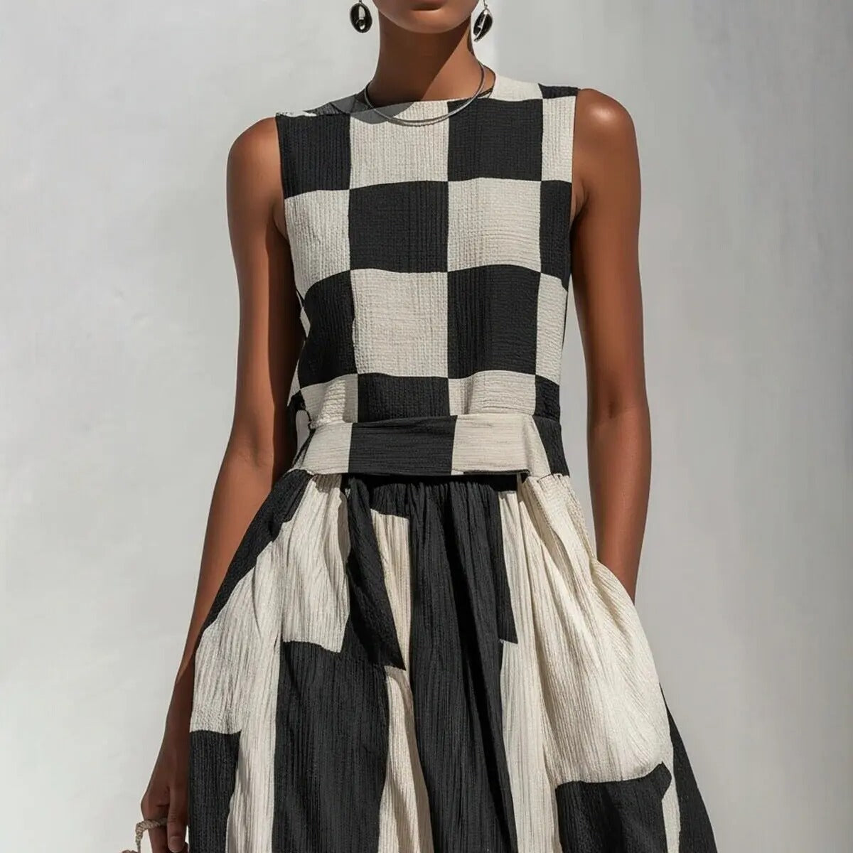 NOA | VESTITO MAXI GEOMETRICO BIANCO E NERO