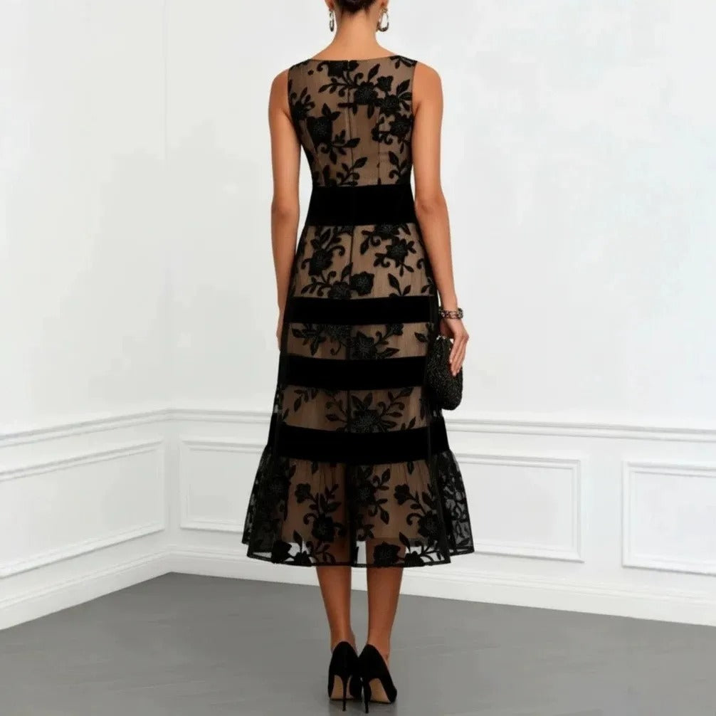 ODETTE | VESTITO MIDI IN TULLE RICAMATO FLOREALE