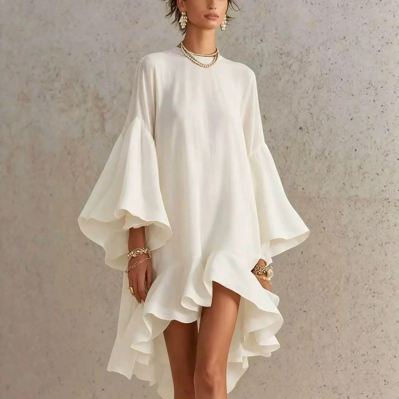 Amelia | Abito Elegante con Volanti e Orlo Asimmetrico