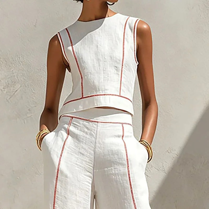 Inés | Set di due pezzi con pantaloni palazzo e dettagli in contrasto