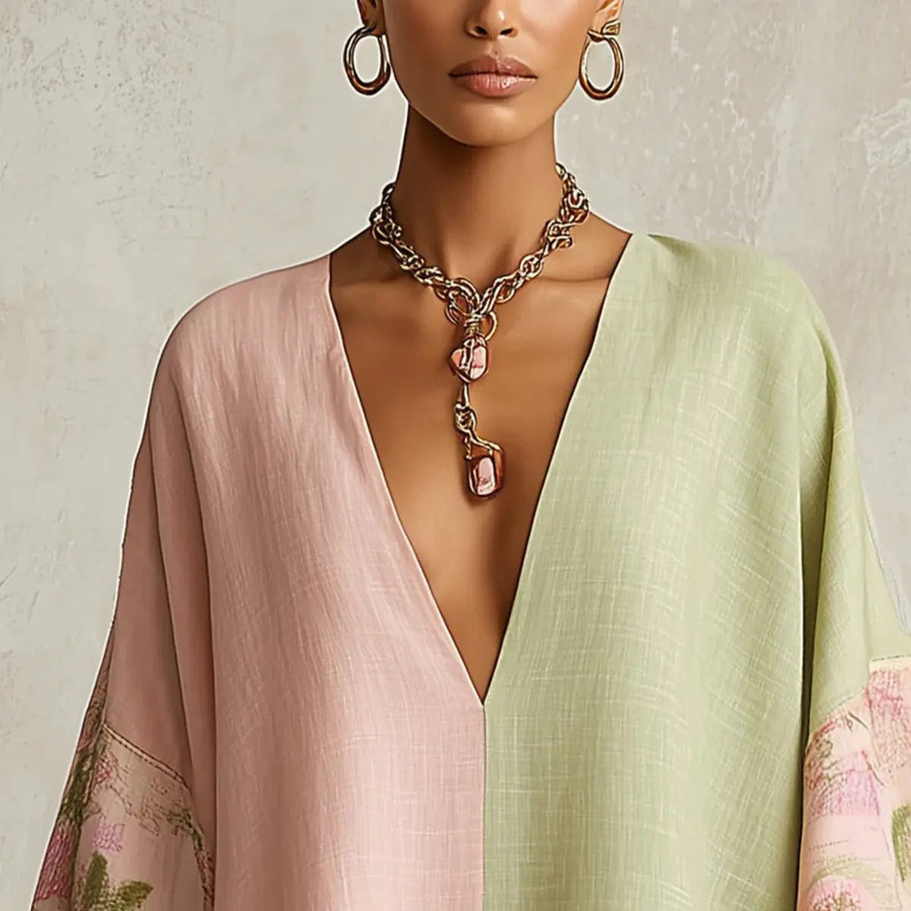 Jimena | Vestito Bohemiano Floreale con Maniche a Pipistrello e Scollo a V