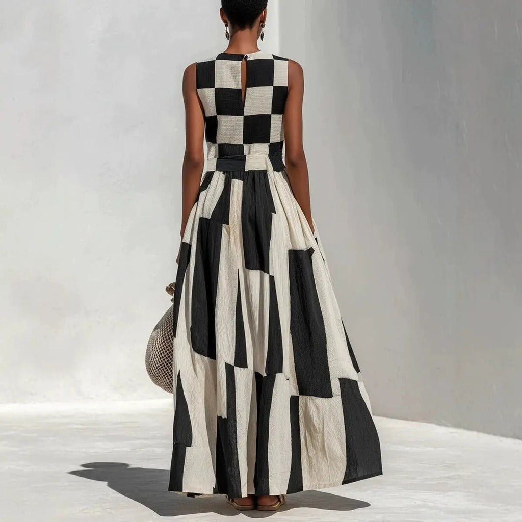 NOA | VESTITO MAXI GEOMETRICO BIANCO E NERO