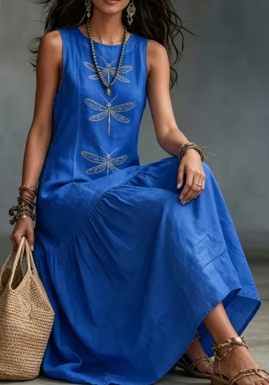 Daniela | Abito Midi Bohemien con Stampa di Libellule