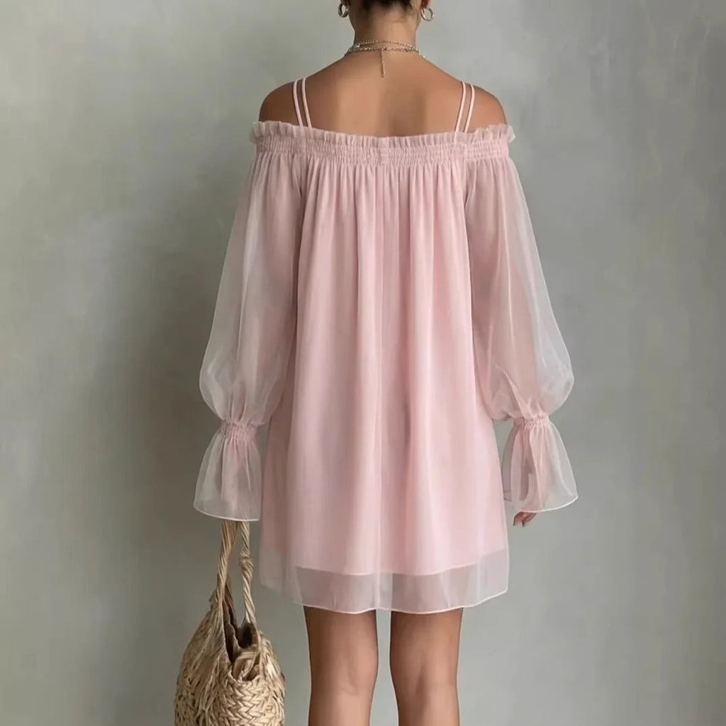 Elisa | Vestito Mini in tulle con spalle scoperte e maniche lunghe
