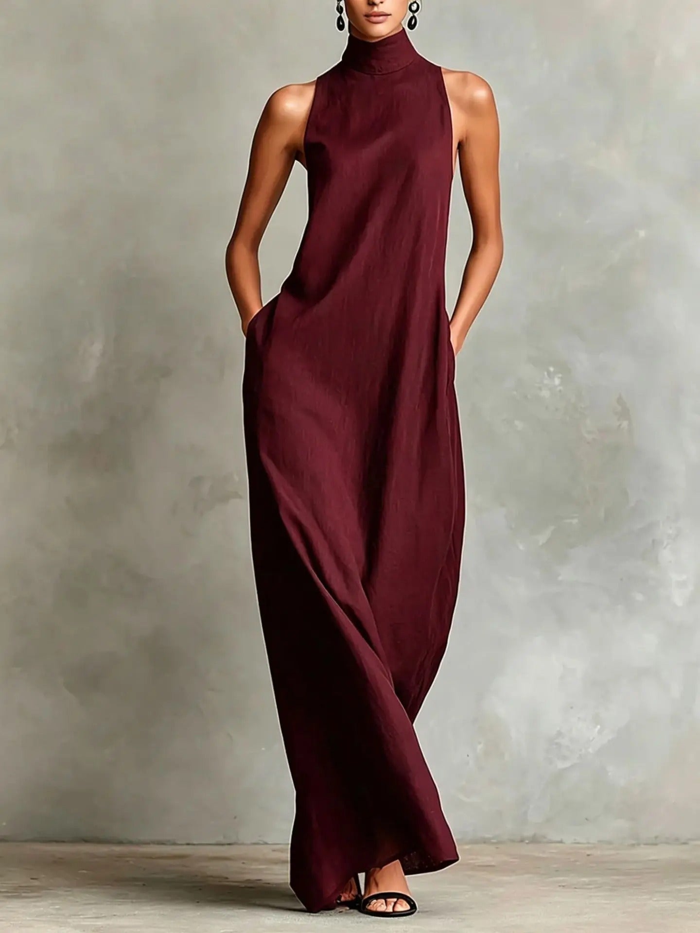 MARINA | VESTITO LUNGO AMPIO SENZA MANICHE CON COLLO ALTO