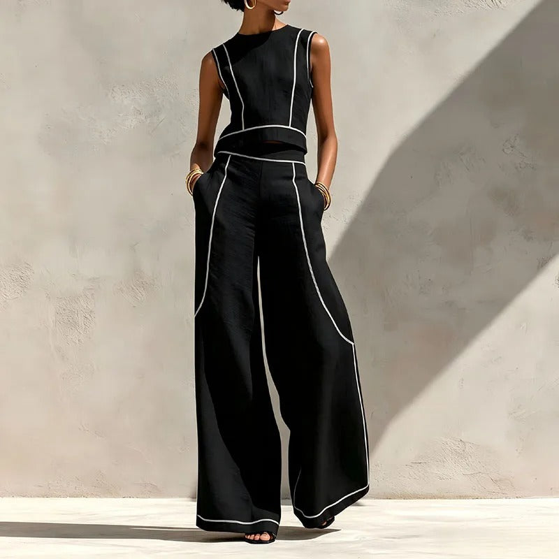 Inés | Set di due pezzi con pantaloni palazzo e dettagli in contrasto
