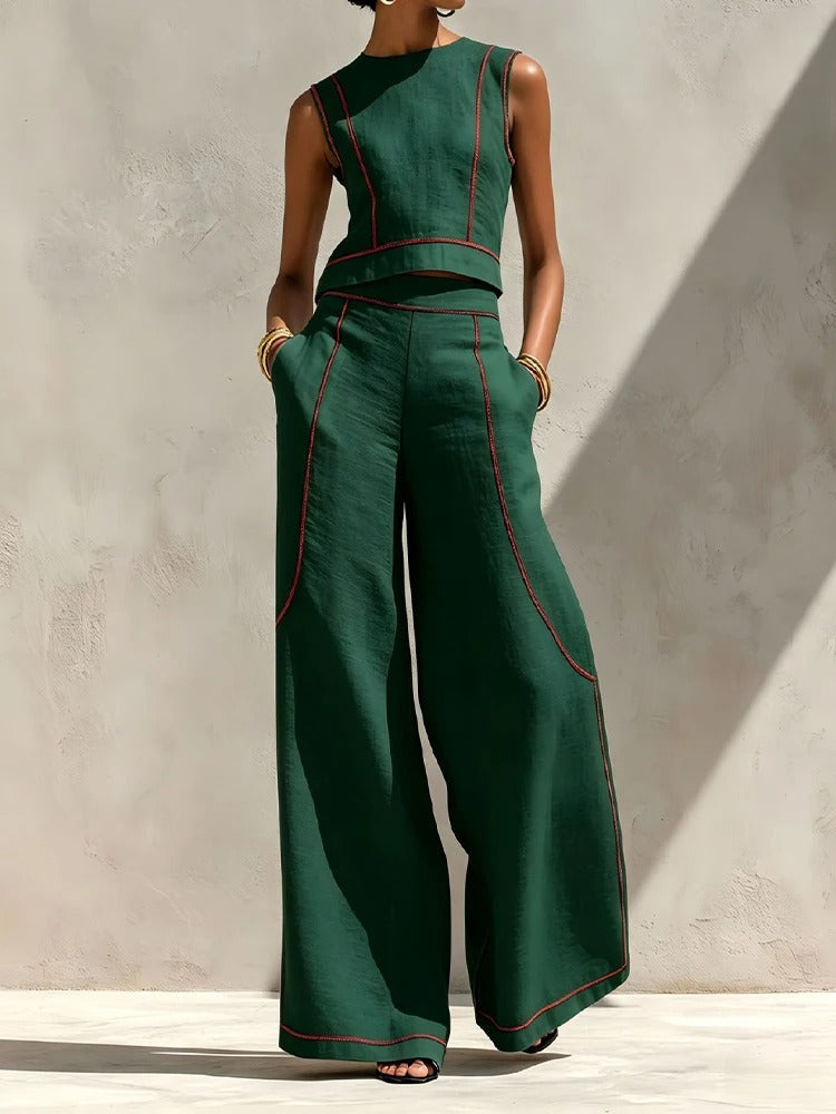 Inés | Set di due pezzi con pantaloni palazzo e dettagli in contrasto