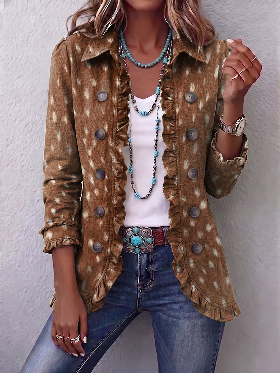 ELENA | GIACCA BOHEMIANA CON STAMPA ANIMALIER MARRONE A VOLANT