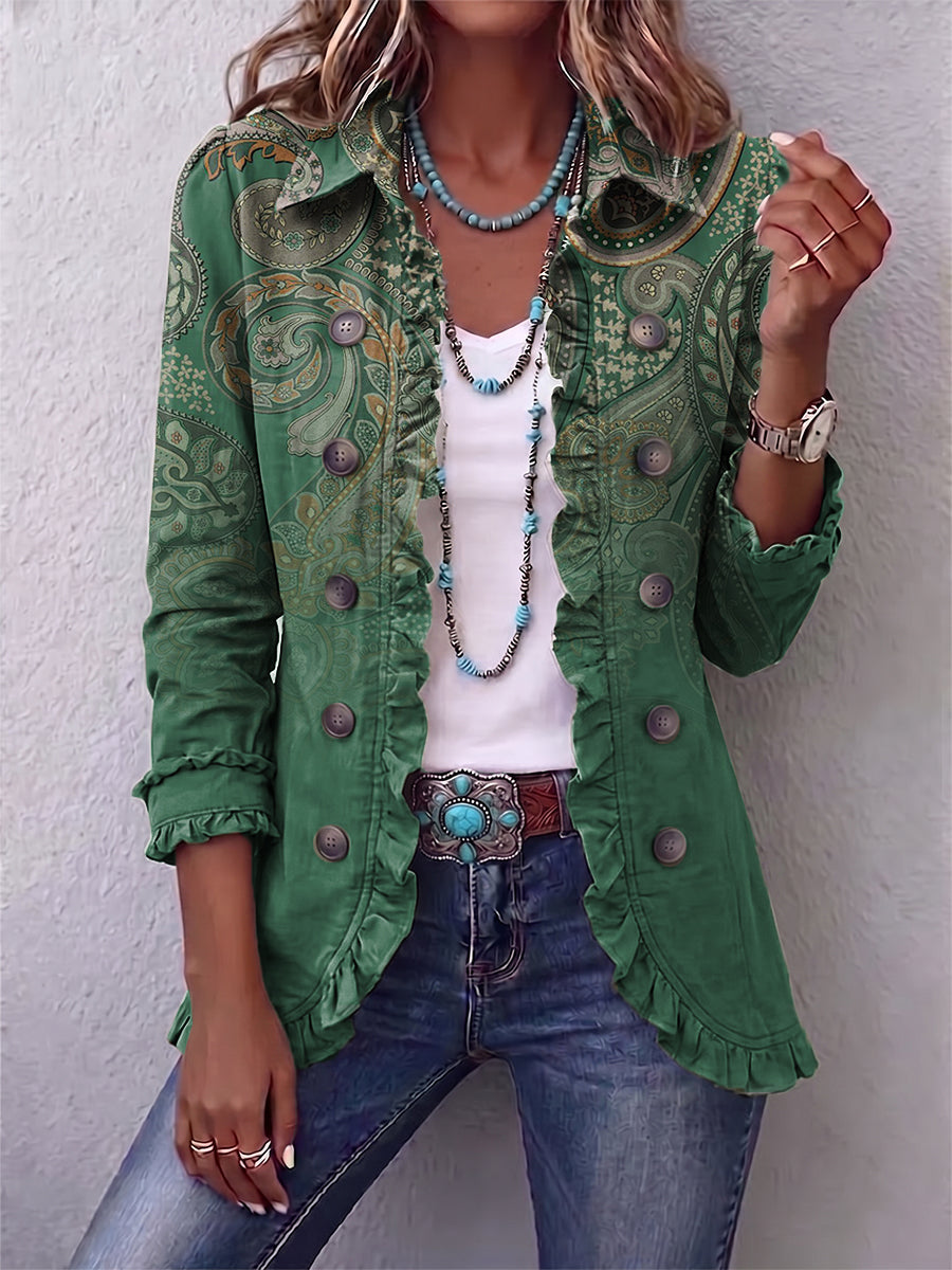 COSETTE | GIACCA BOHEMIANA PAISLEY VERDE CON VOLANT