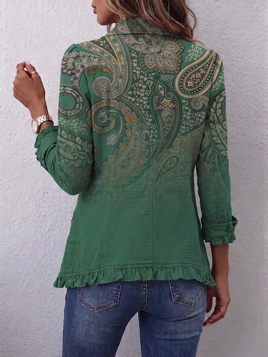 COSETTE | GIACCA BOHEMIANA PAISLEY VERDE CON VOLANT